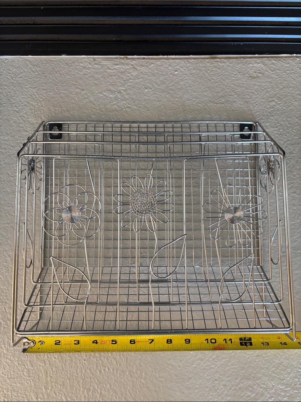 Silver Daisy Floral Wall Basket File Organizer Vertical Storage